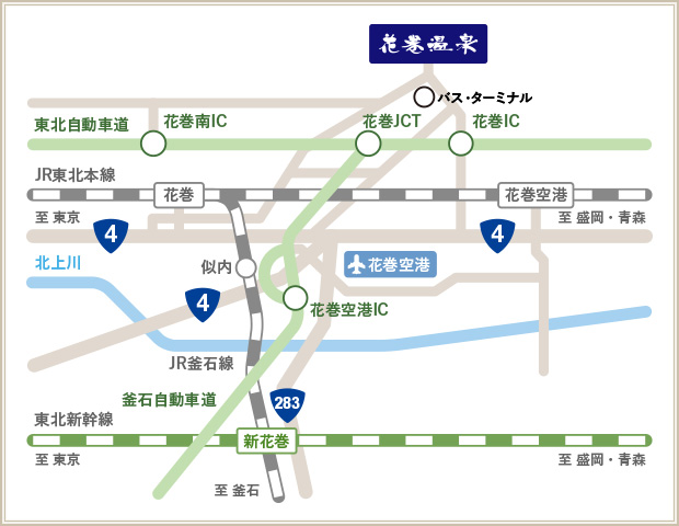 花巻温泉までの地図